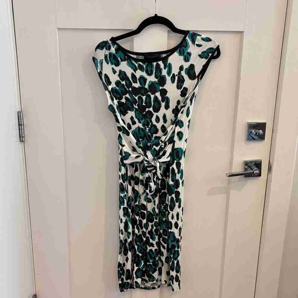 Elegant Teal and Black Patterned Dress